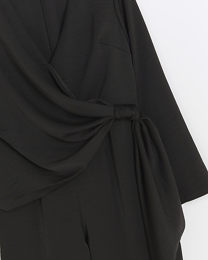 Black satin knot detail jumpsuit