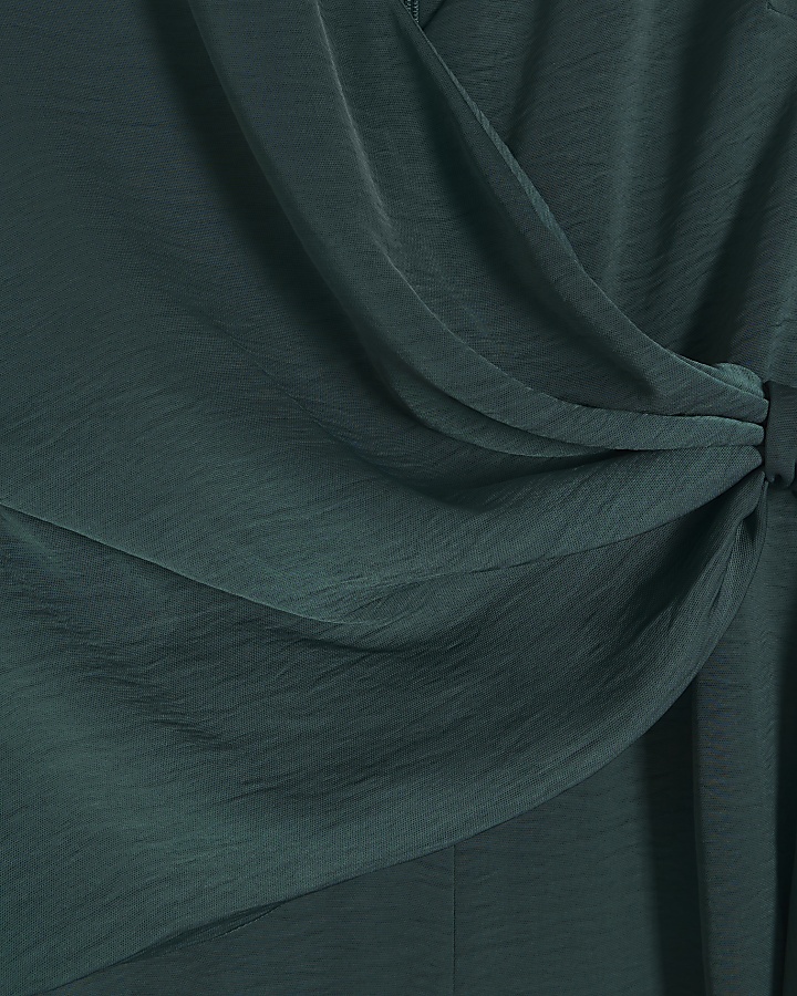Green satin knot detail jumpsuit