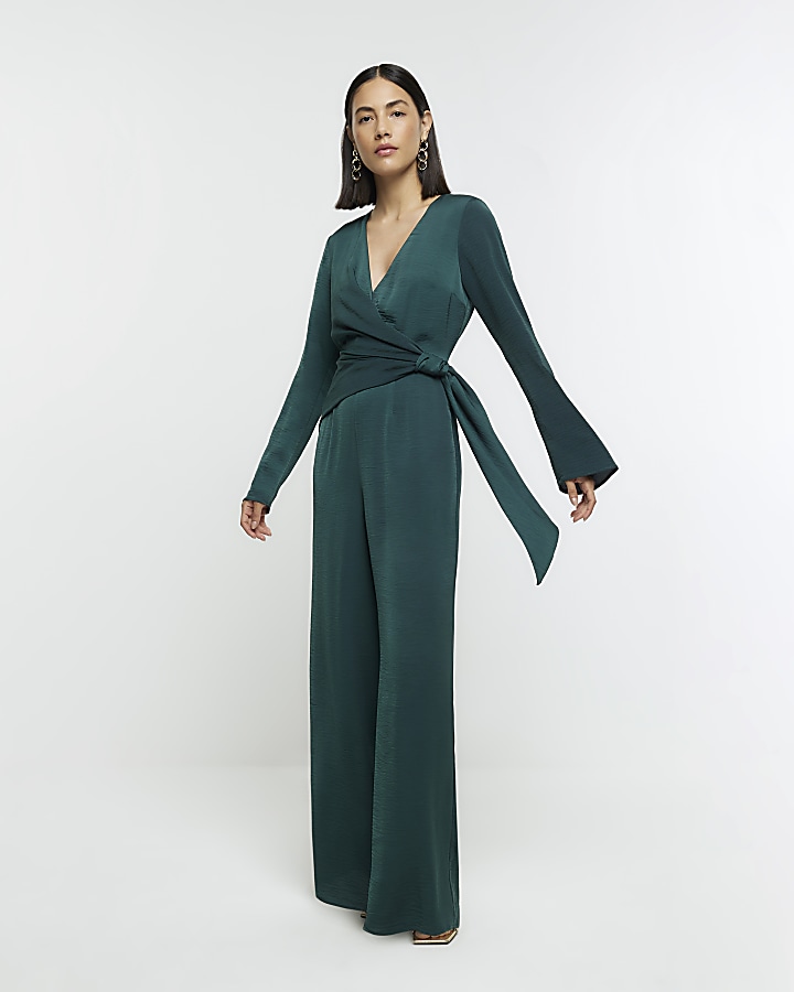 Green long best sale sleeve jumpsuit