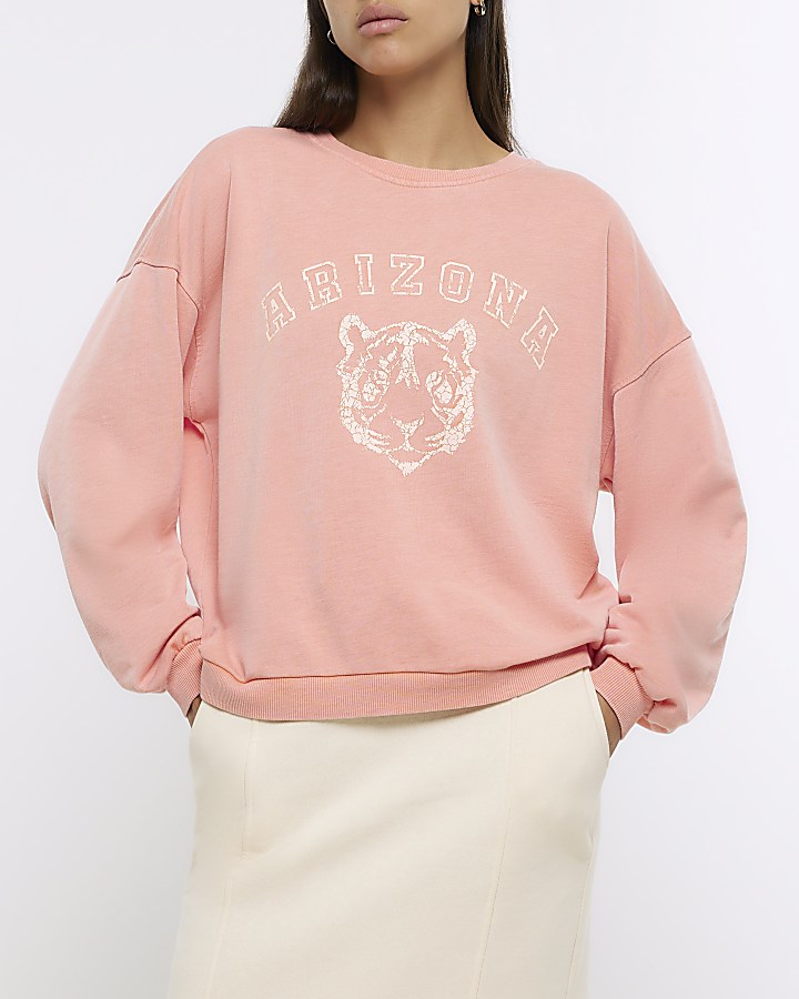 Coral graphic oversized sweatshirt