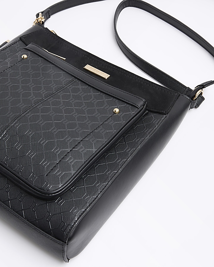 Black RI monogram messenger bag River Island