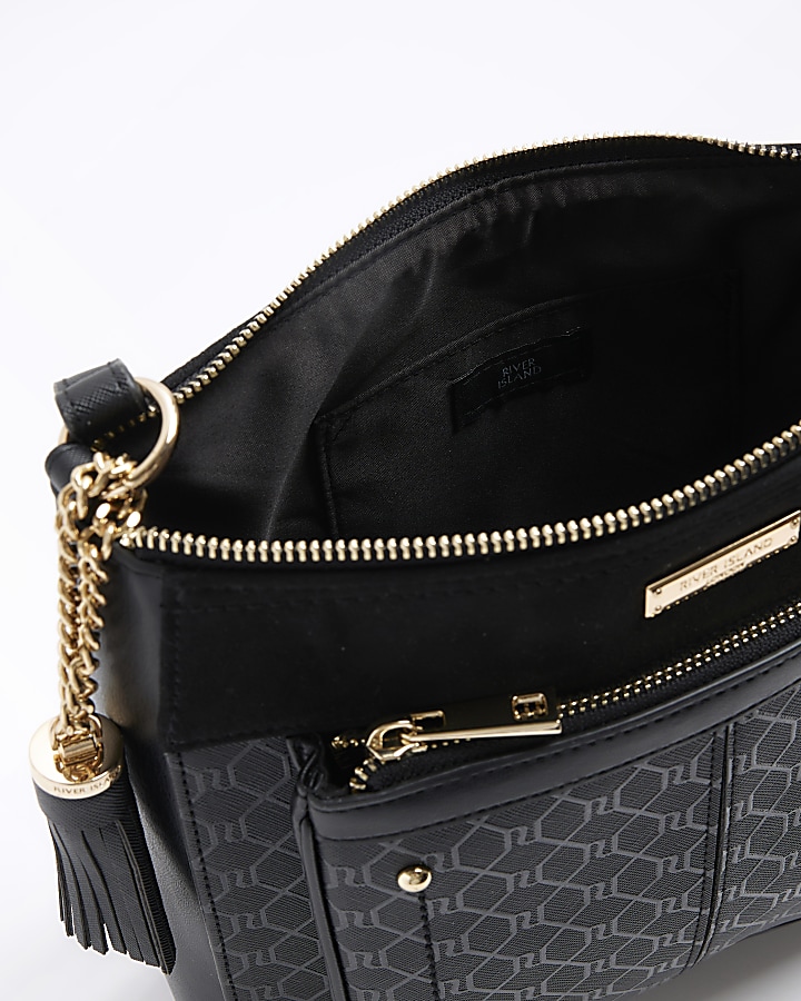 Black RI monogram messenger bag River Island