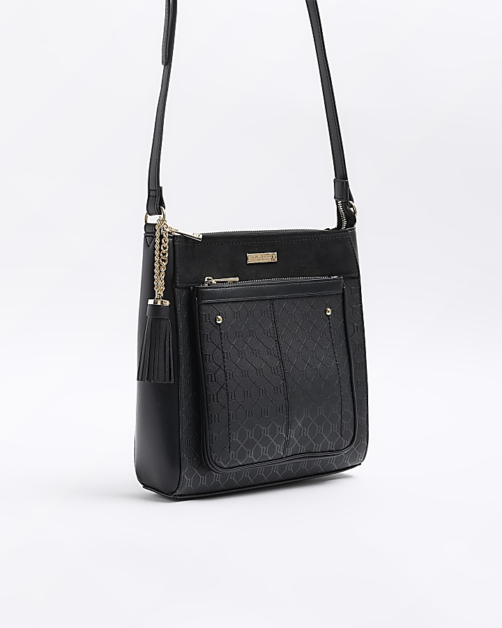 Black RI monogram messenger bag River Island
