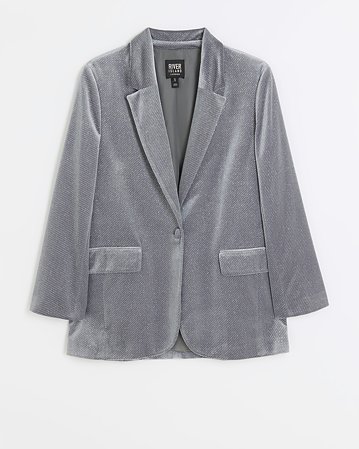 Grey velvet sparkle tux blazer