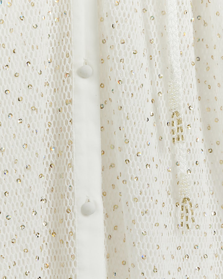White mesh sequin beach maxi shirt dress