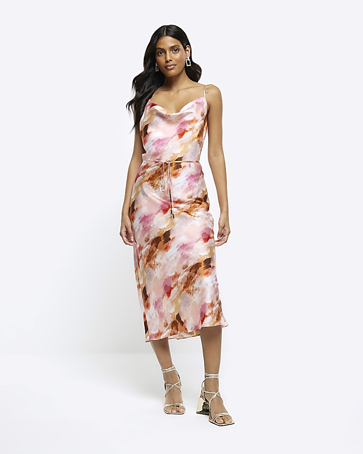 Pink cowl hot sale neck slip dress