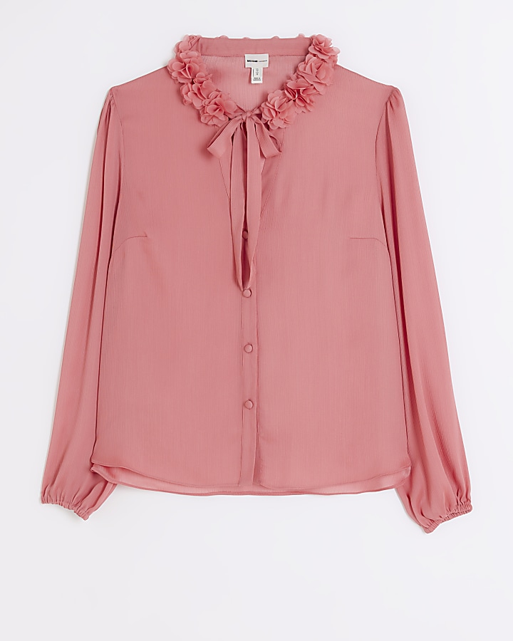 Coral chiffon corsage blouse