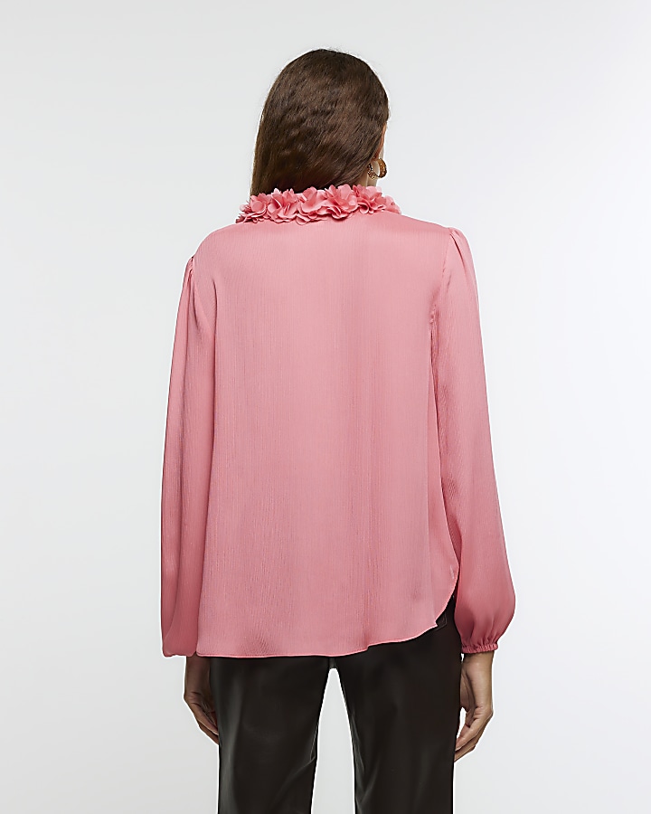Coral chiffon corsage blouse