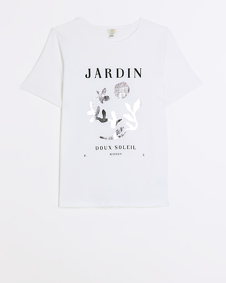 White floral graphic T-shirt | River Island