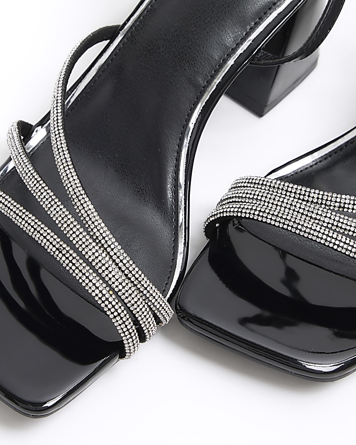 Black wide fit embellished heeled sandals