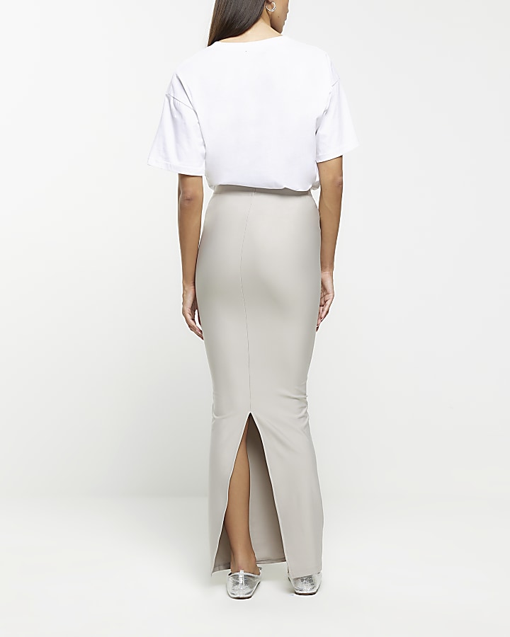 Grey split hem maxi skirt