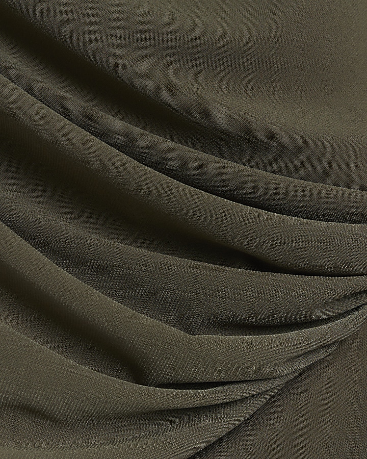 Khaki Grown On Sleeve Drape Midi Dress