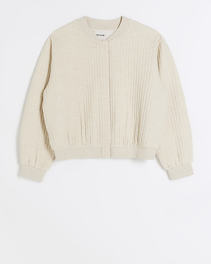 Cream quilted bomber sweatshirt