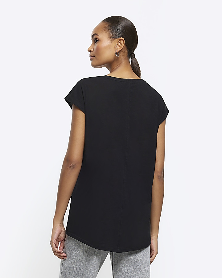 Black longline plain t-shirt