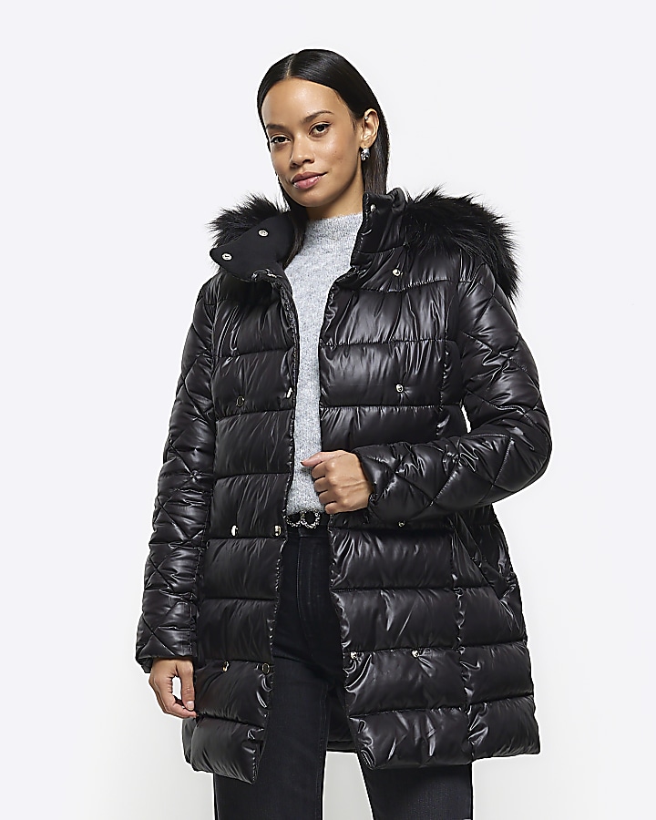 River island black hot sale hooded puffer jacket