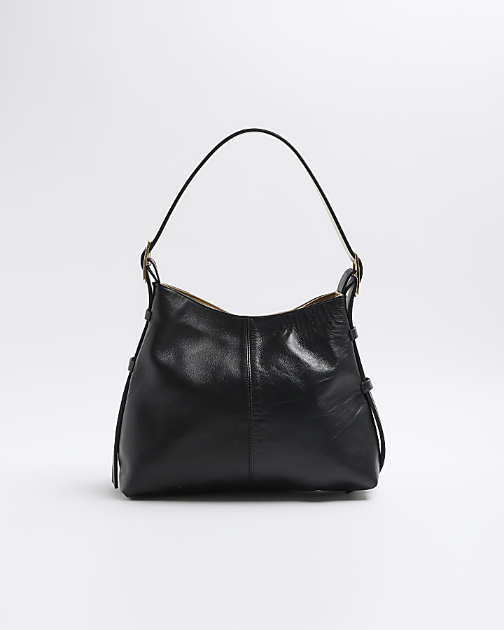 Black leather slouch tote bag