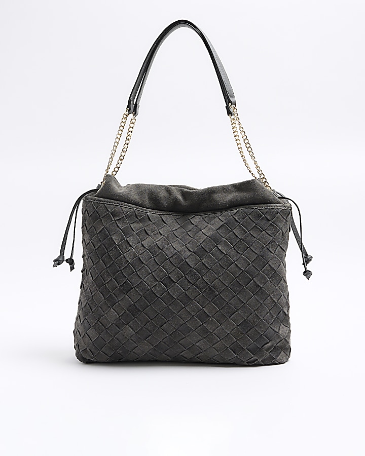 Grey suedette padlock discount side slouch bag