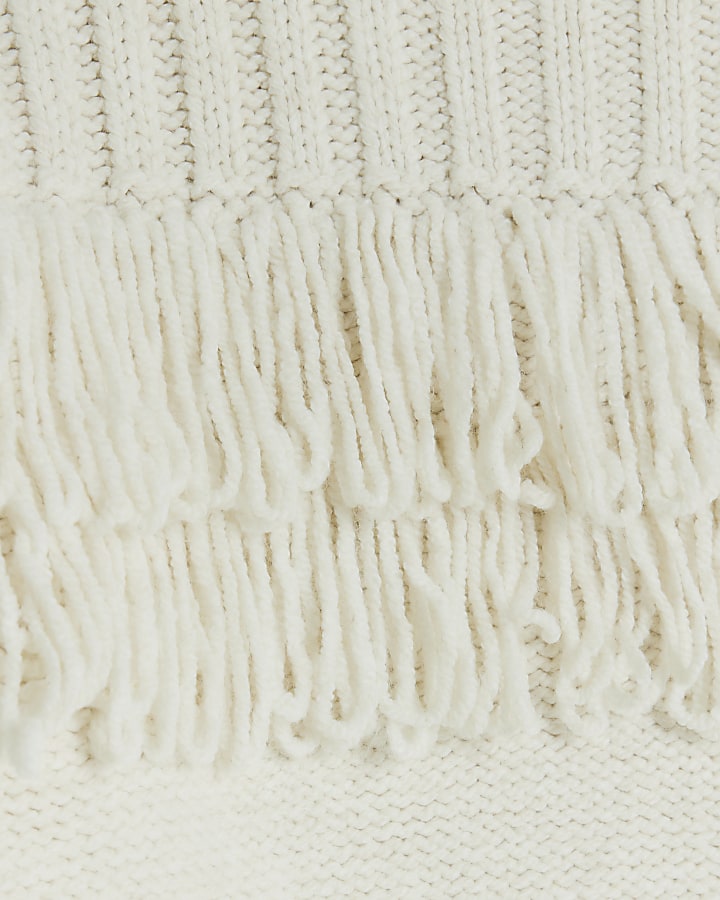 Cream knitted fringe detail jumper