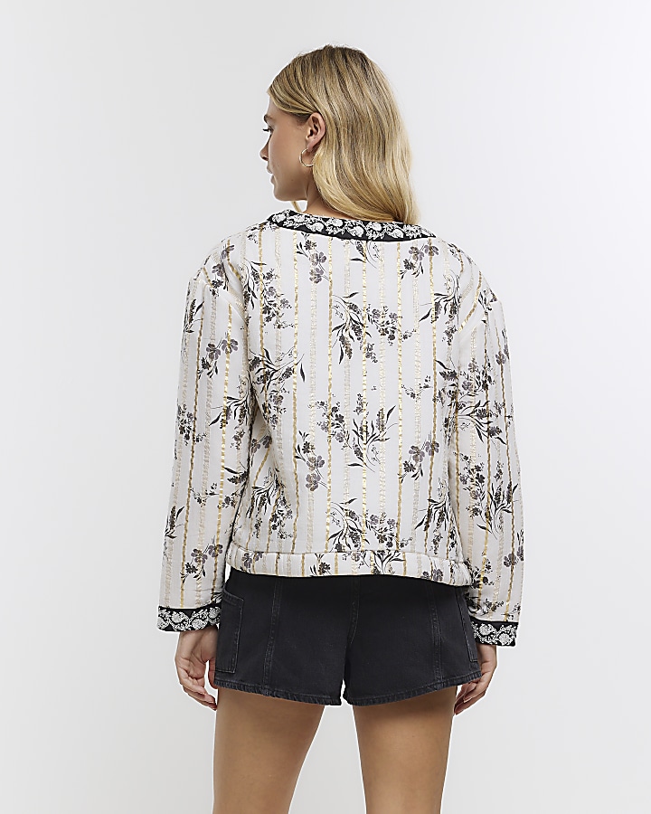 Cream quilted floral jacket River Island