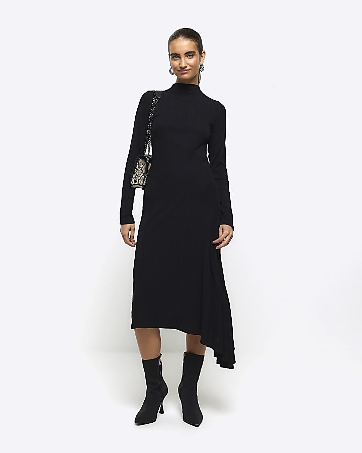 River island black ribbed hot sale dress