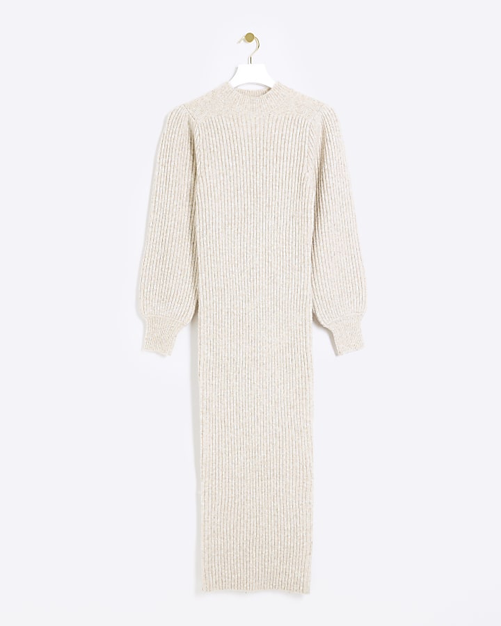 Cream puff sleeve jumper midi dress River Island