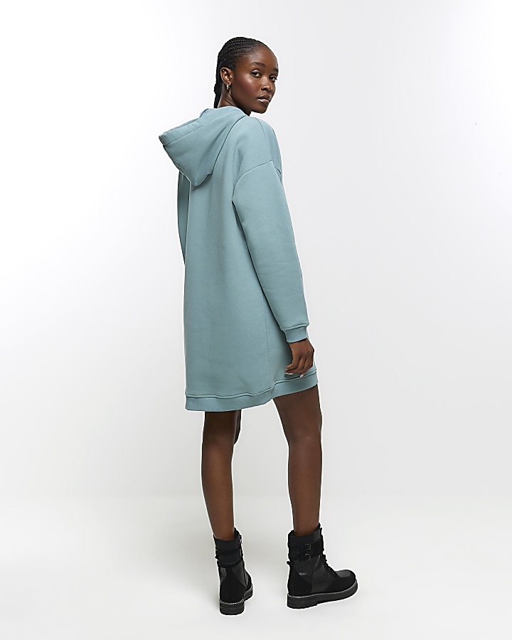 Blue hooded sweatshirt mini dress River Island