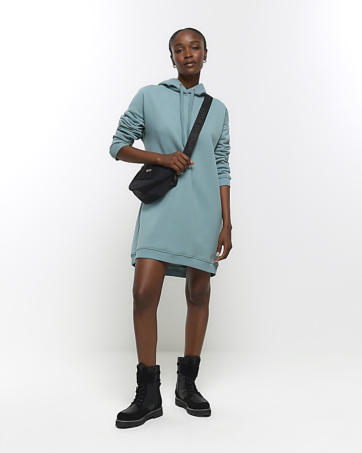 Blue hooded sweatshirt mini dress River Island