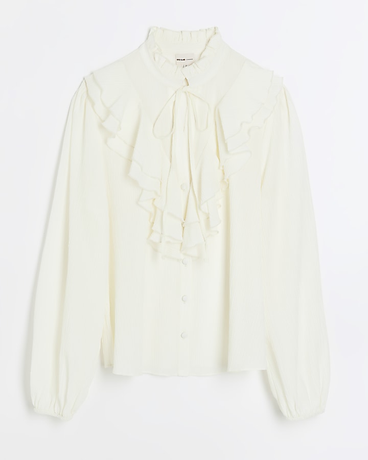Cream frill long sleeve blouse