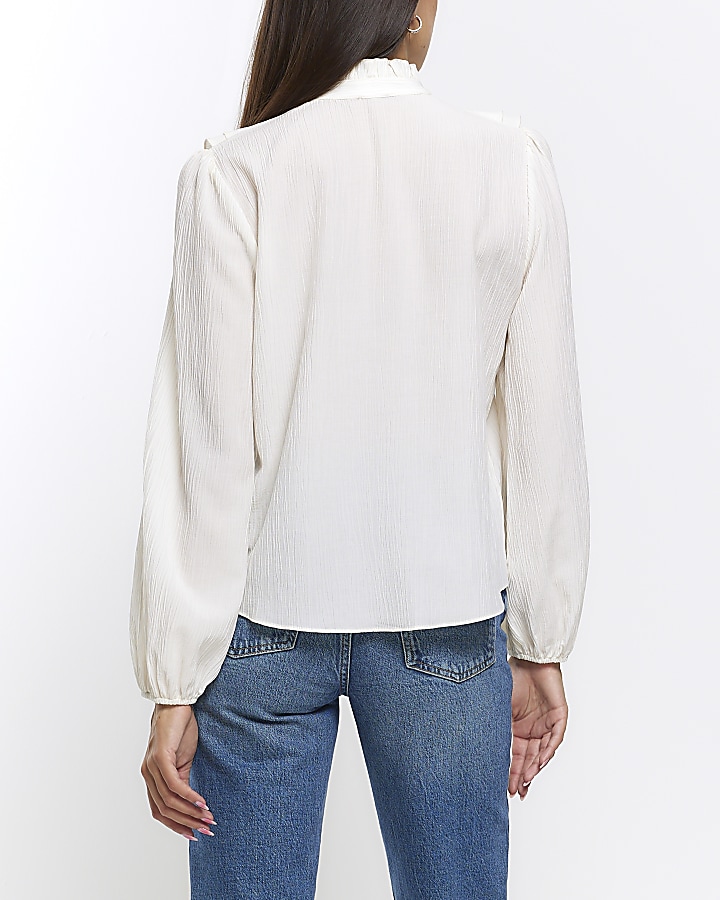 Cream frill long sleeve blouse