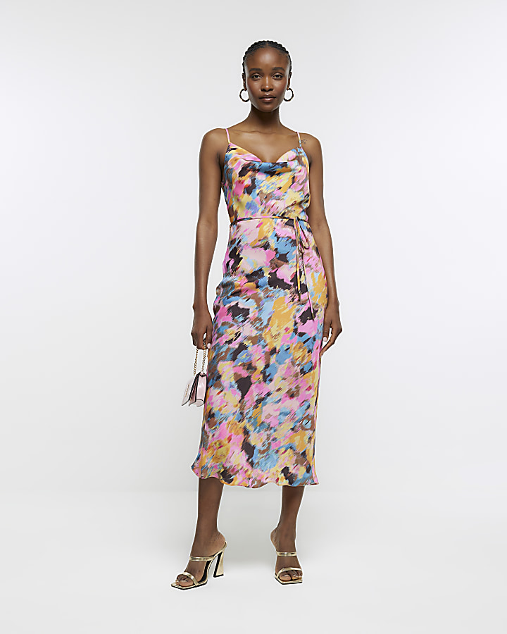 Abstract Satin Detail Slip Dress