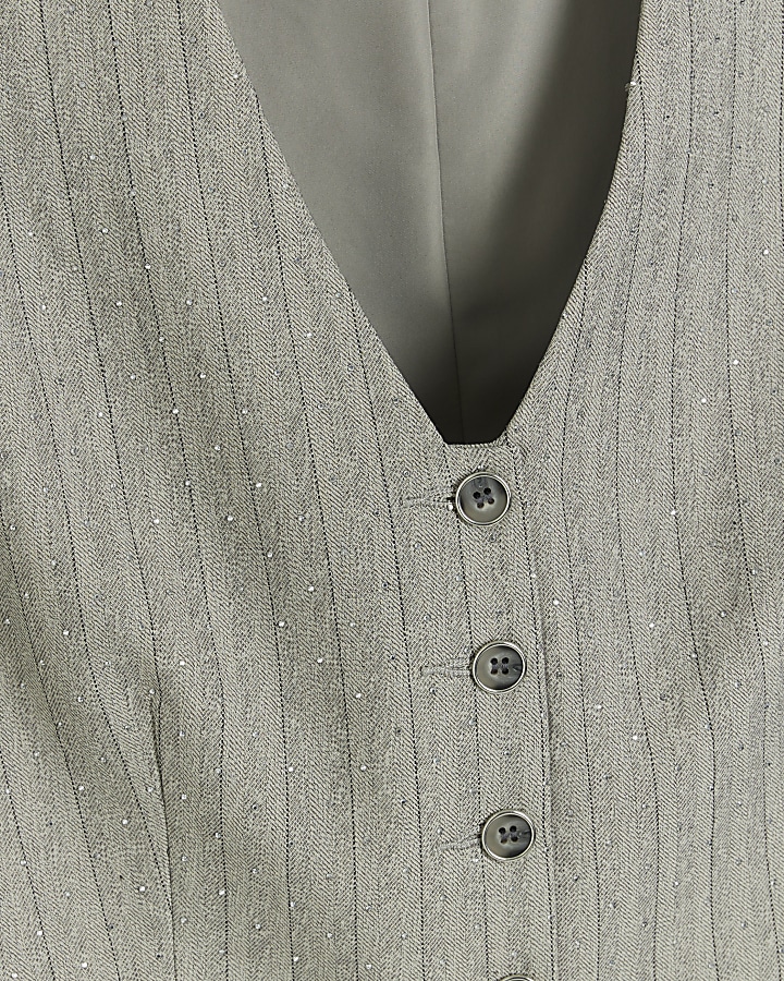 Grey stripe diamante waistcoat