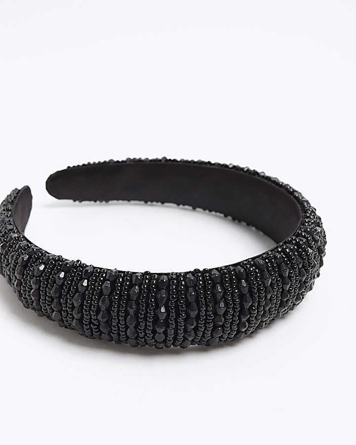 Black Beaded Headband River Island