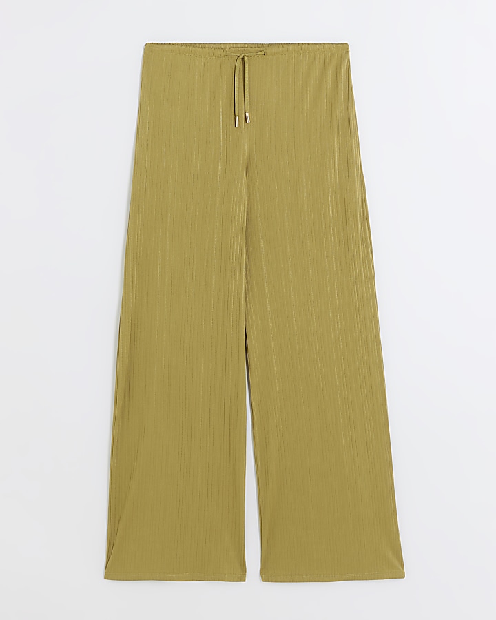 Green plisse wide leg trousers