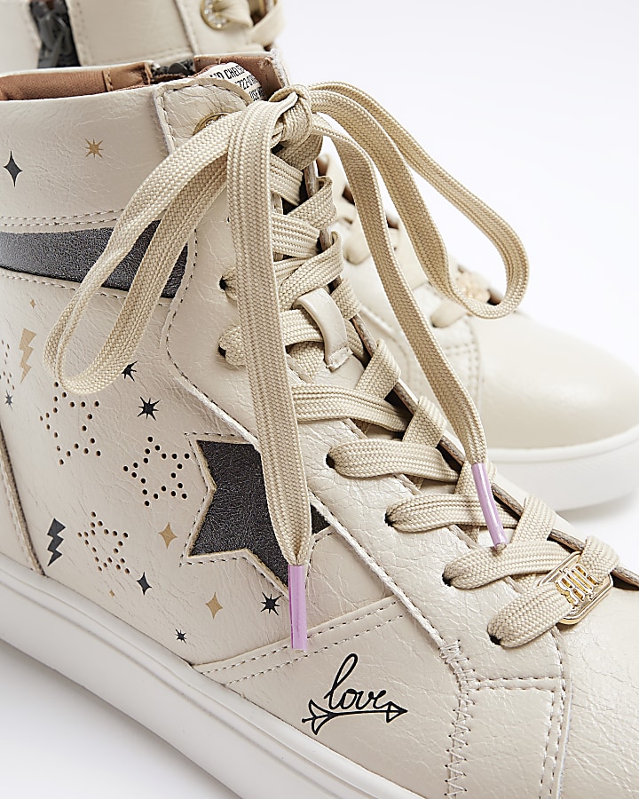 Beige star high top trainers