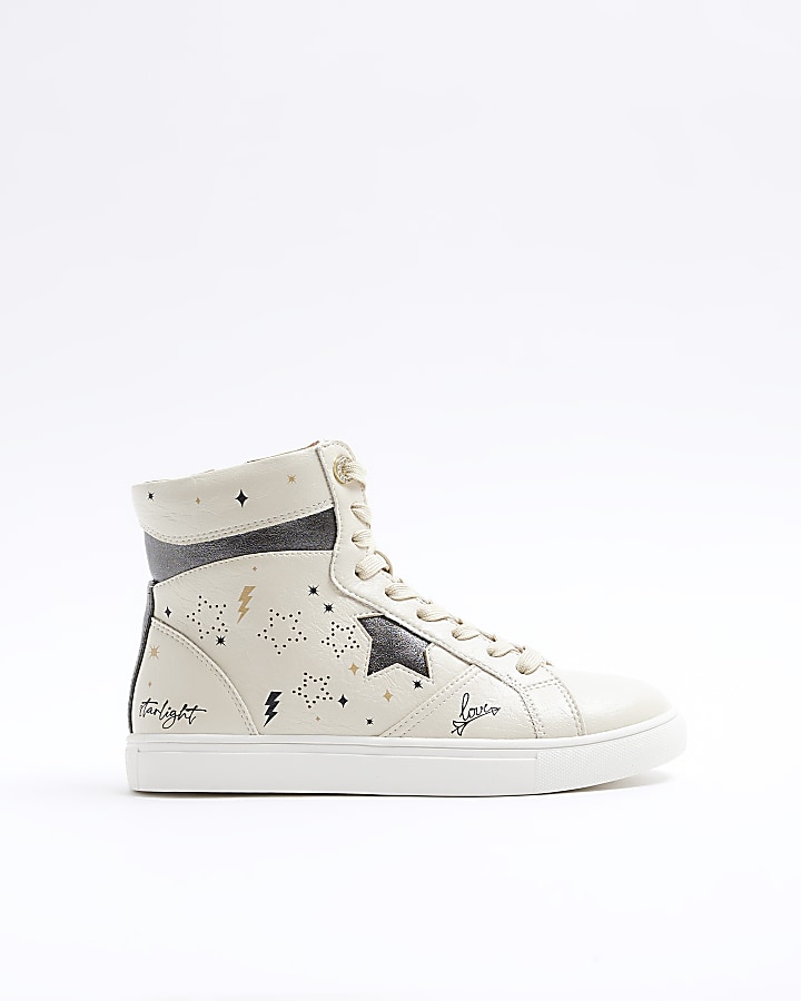 Beige star high top trainers