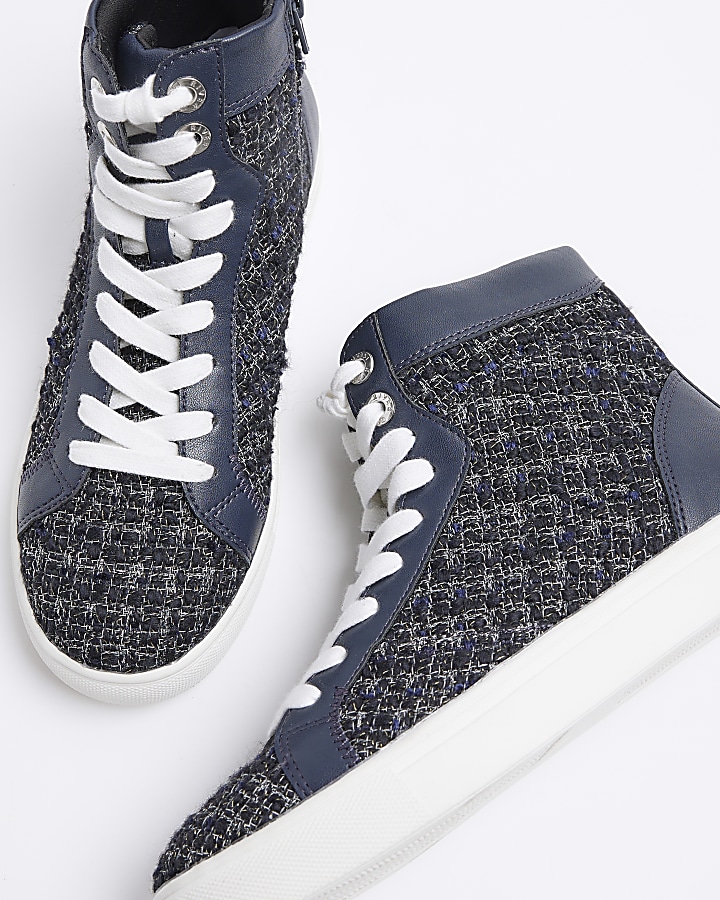 Navy boucle high top trainers