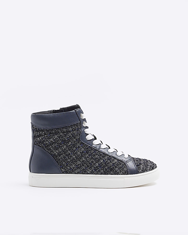 Navy boucle high top trainers