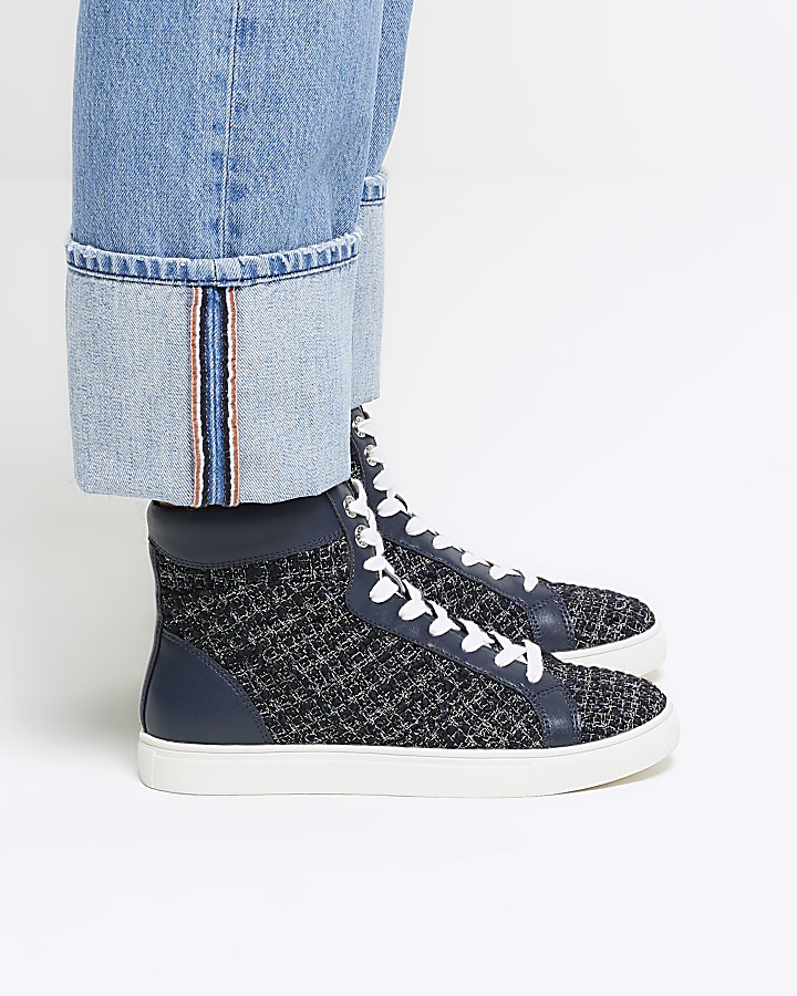 Navy boucle high top trainers