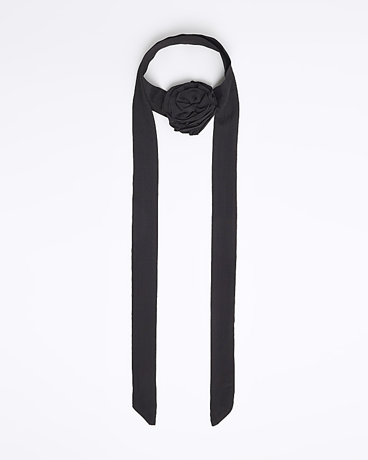 Black satin corsage tie scarf River Island