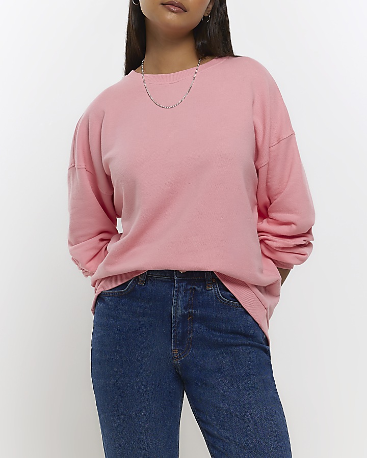 Pink long sleeve crew neck sweatshirt