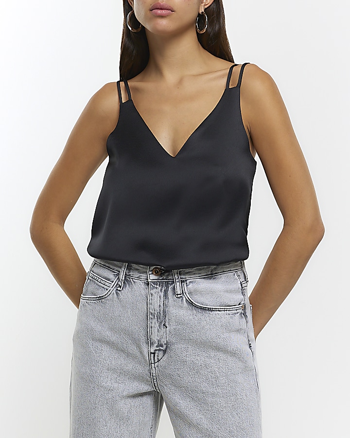 Black Essential Double Strap Cami Top - Matalan