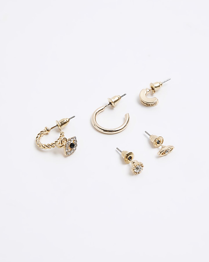 Gold hoop and stud earrings multipack