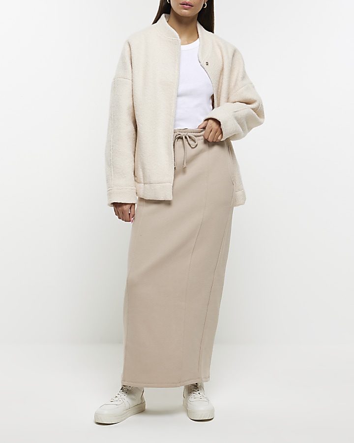 Beige sweat midi skirt