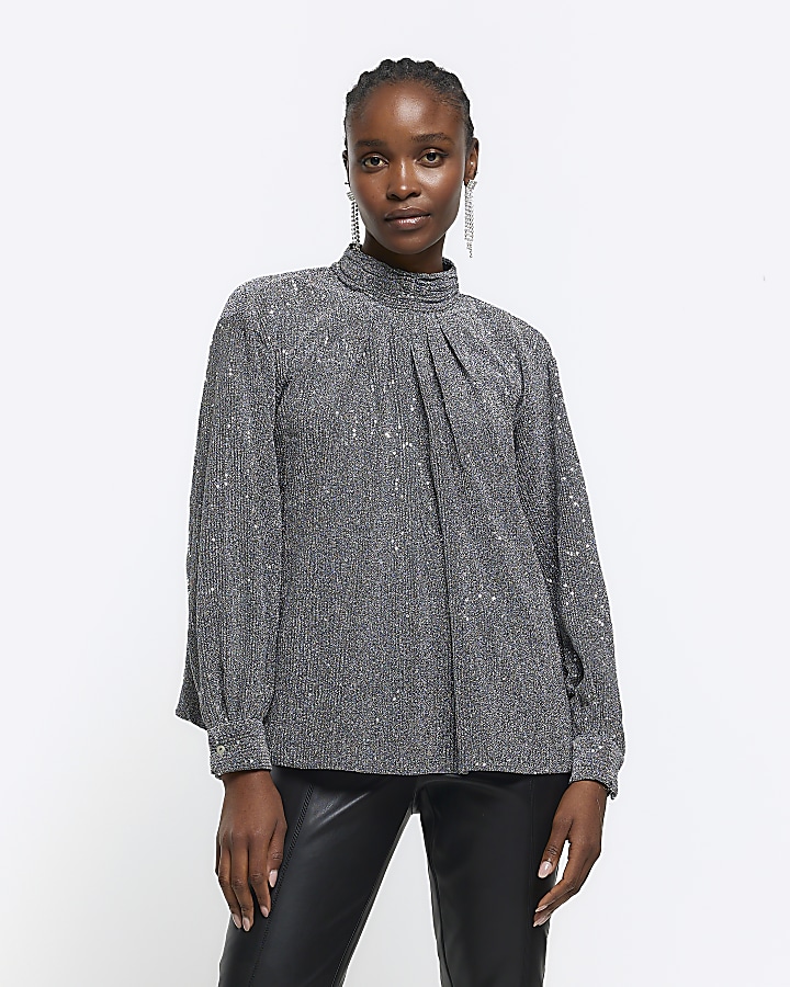 Silver high 2025 neck blouse