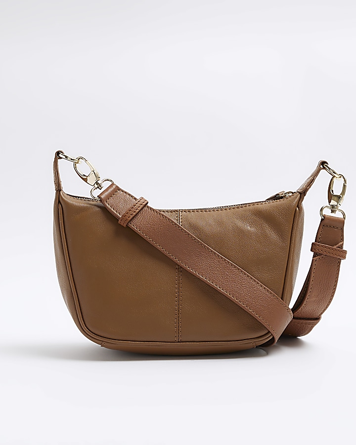 Brown leather weave cross body bag