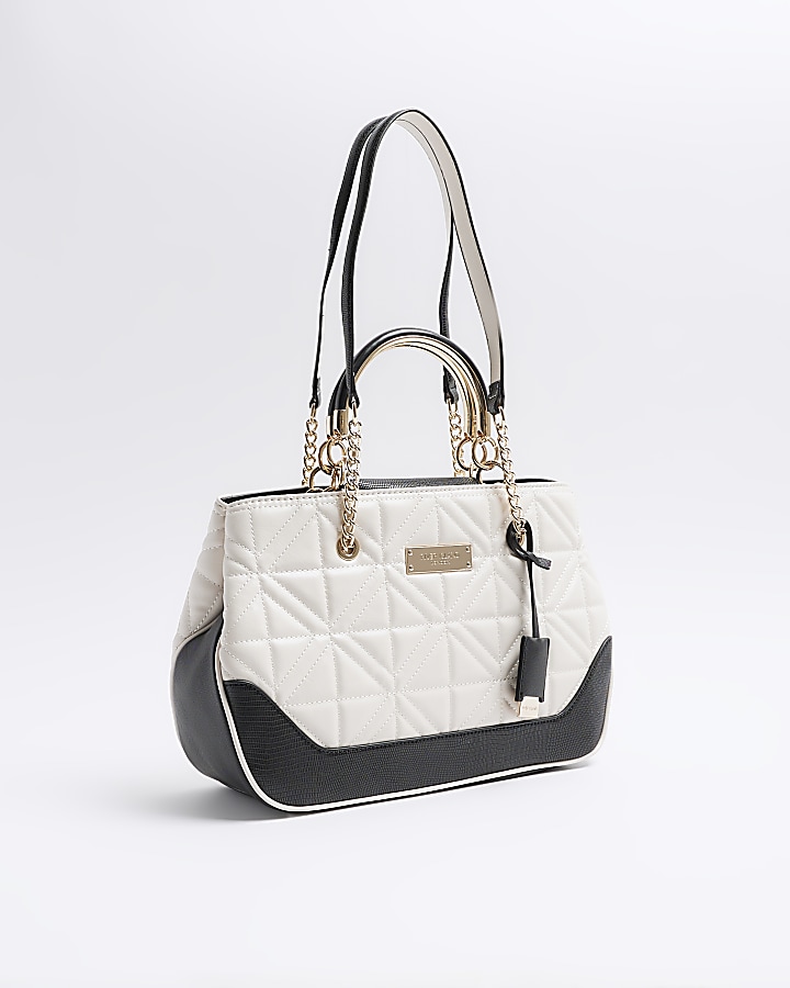 Cream quilted chain strap tote bag