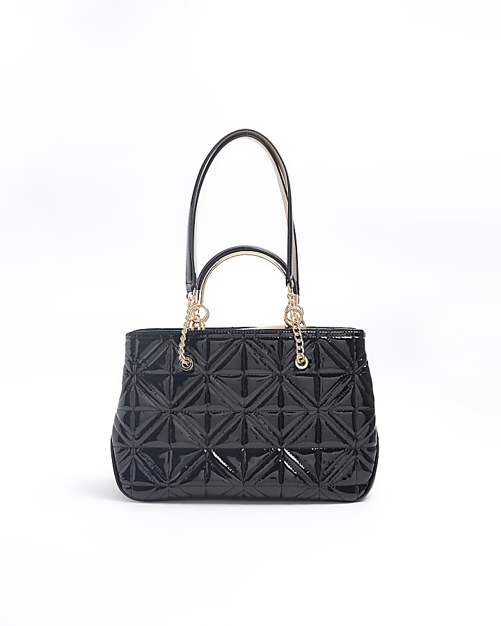 Black quilted chain handle tote bag