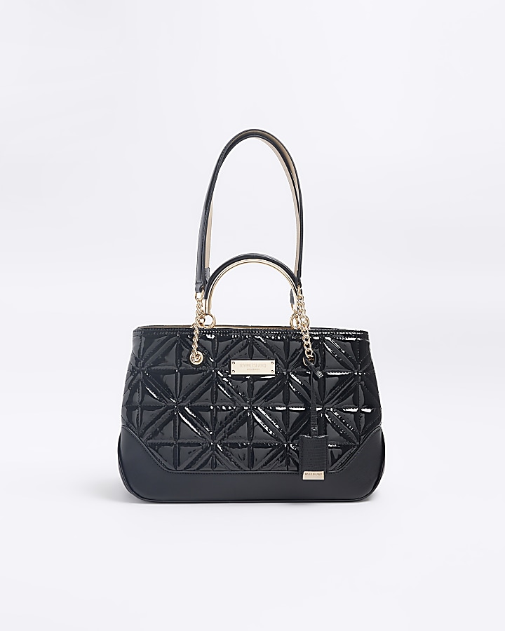 Black quilted bag with chain handle sale