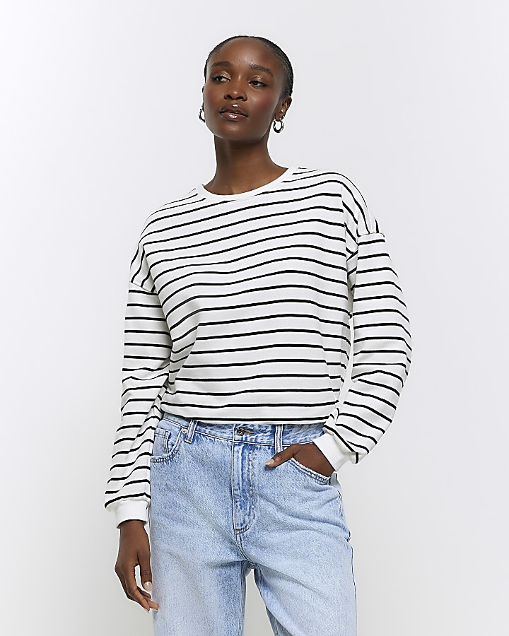 Cream stripe sweatshirt