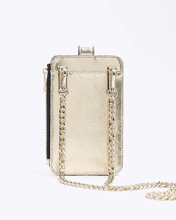 Gold quilted cross body phone holder